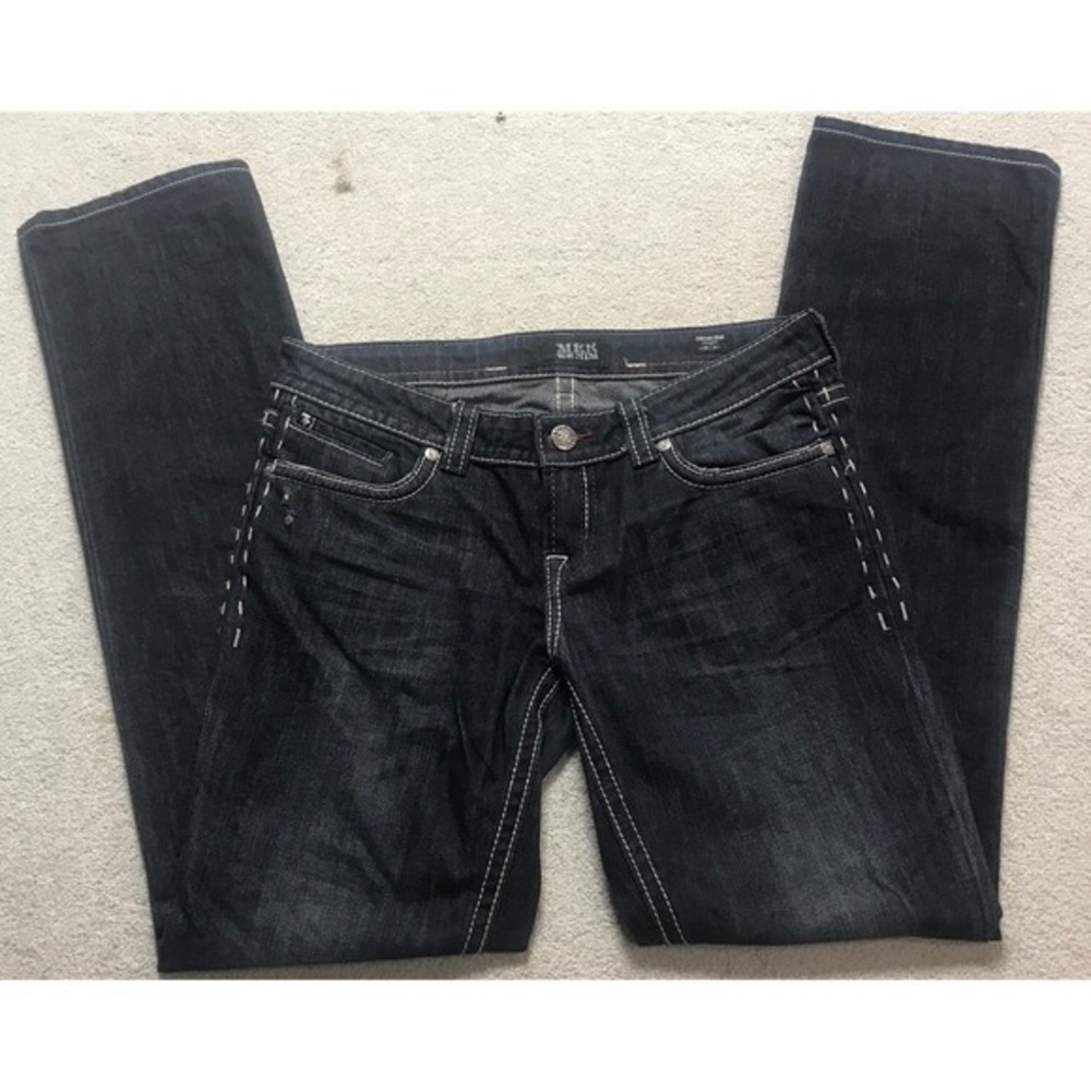 MEK Denim 29x34 Women's Edinburgh Straight Embellished Pockets‎ Dark Wash Jeans